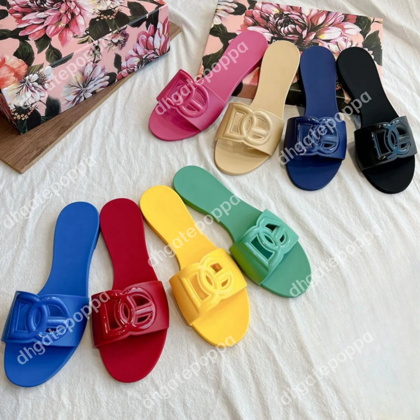 Designer Sandals Women Interlocking Slides Rubber Slippers Ladies Flat Beach Jelly sandals Blue Summer Fall Outdoor Waterproof Luxury Size35-41