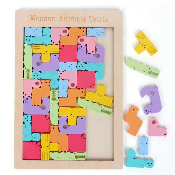 3D Puzzles Sorting Nesting Stacking toys Creative Wooden Puzzle Animal Pattern Mathematical Toys Preschool Children Intelligent Education Ba