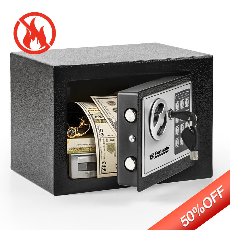 TEMU Durable Desktop Safe Box With (password & Key) - Heavy-duty Steel Anti-theft With Battery-powered Operation, For , Ideal For Cash, Jewelry,