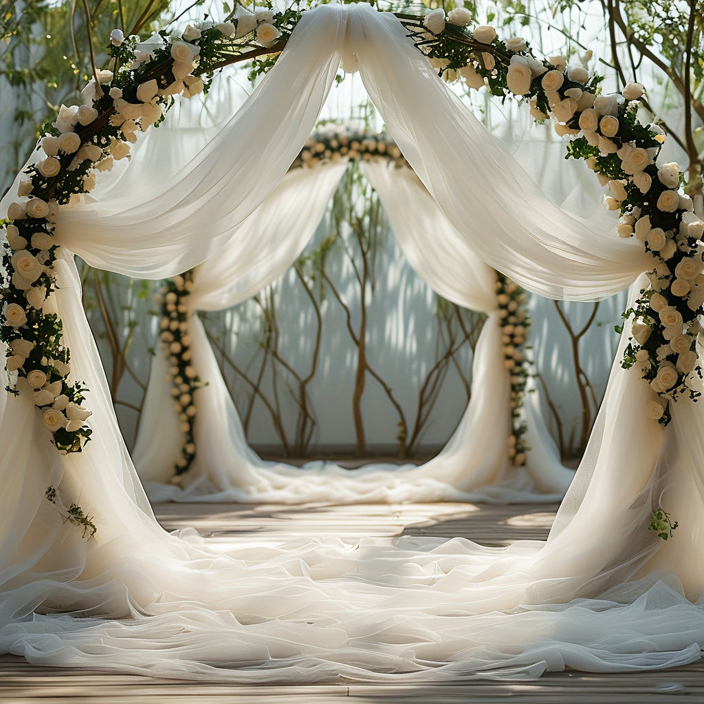 TEMU 2pcs 26.2ft Elegant White Wedding Arch Curtains, Solid Color Chiffon For Hanging Romantic Hanging Wedding Decoration Fabric, Thanksgiving,