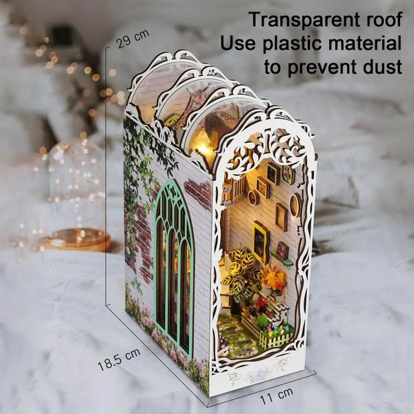 Detailed Scene Book Nook Wooden Puzzle Bookend House DIY Kit with LED Diorama Miniature House Gifts for Adults Children 3D 250110