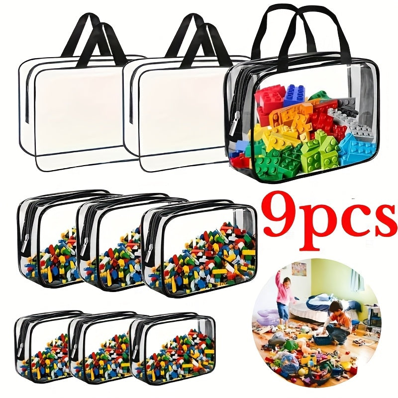 TEMU 9-6pcs Toy Transparent Storage Bag Set - Tote Zipper Storage Bag, Toiletries, , Reusable, Makeup, Puzzles, Building Blocks, Student Books, Great