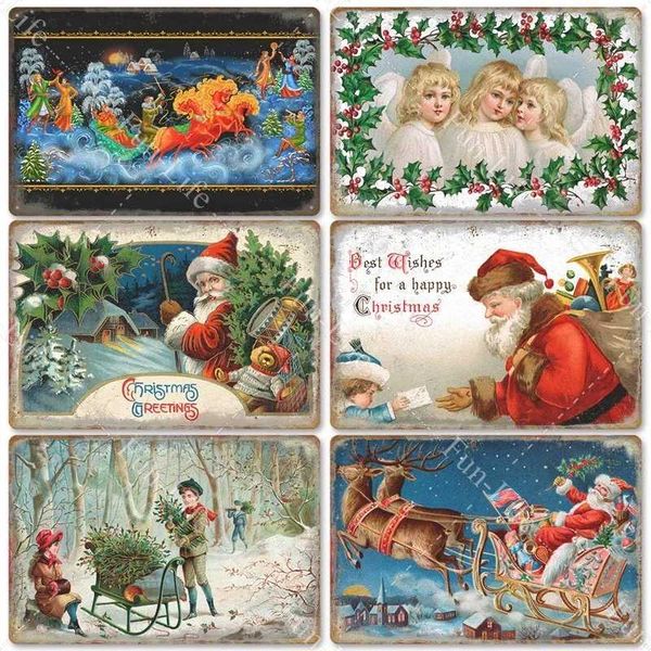 Vintage Christmas metal logo vintage Santa Claus tin poster perfect for coffee shops bars home decor and Christmas gifts W241010
