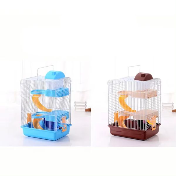 Small Animal Hamster Cage: Cozy 3-Layer Home w- Hideout, Exercise Wheel & Water Bottle