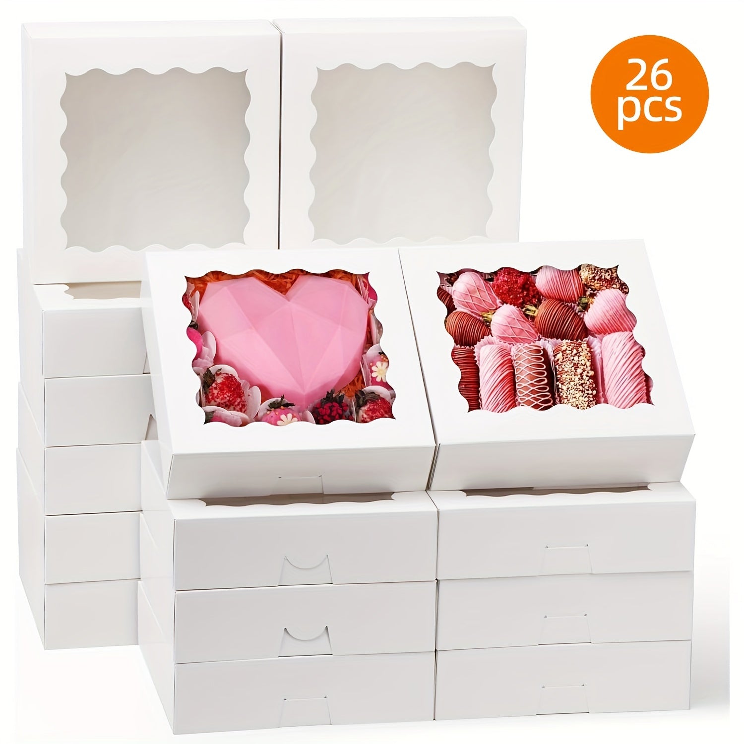 TEMU 26-52pcs Cookie Boxes With Window, 9x9x2.5in, White Pie Box Treat Box, De , Bakery Boxes For Pies, Donuts And Muffins Holiday , Birthday And