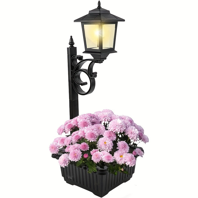 TEMU 4-2-1pc Solar Garden Light Solar Lamp Post Light With Planter, 2in 1 Outdoor Flower Pots, Wall Mount Or Freestanding Waterproof Solar Post For