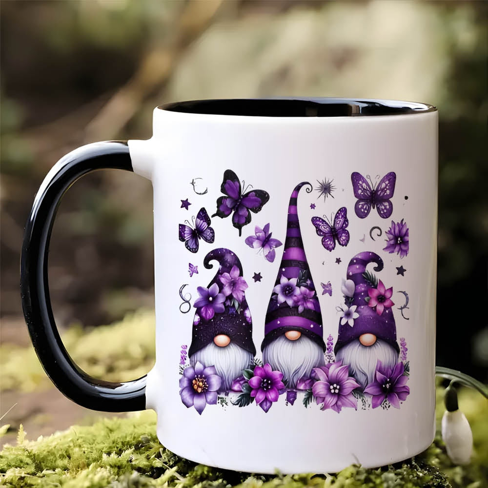 TEMU 1pc Whimsical Purple & Gnome Ceramic Mug | 11oz, Durable & Microwave Safe | Ideal For Coffee, Tea & Hot Beverages | Perfect Gift For Holidays,