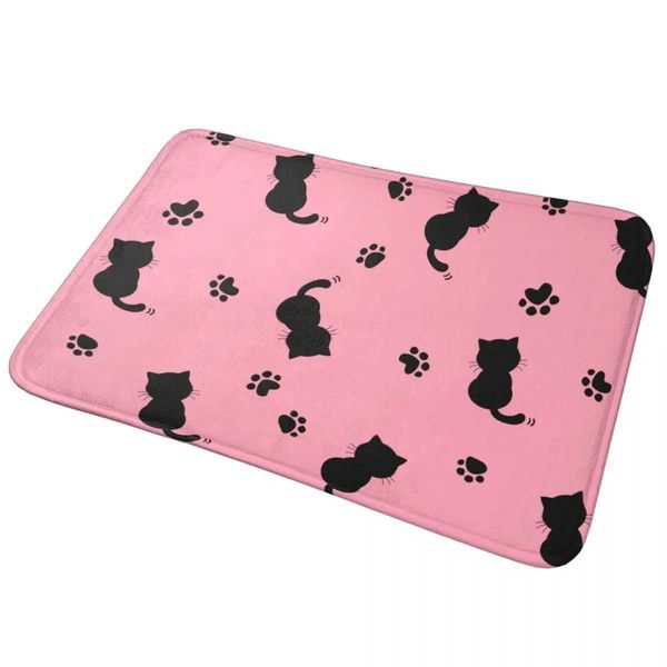 Black Cat And Paw Prints Bathroom Rug 60x40 Absorbent Doormat Cute Kitten Love Bath Mat Dry Quickly for Bathroom Floor ShowerC241227