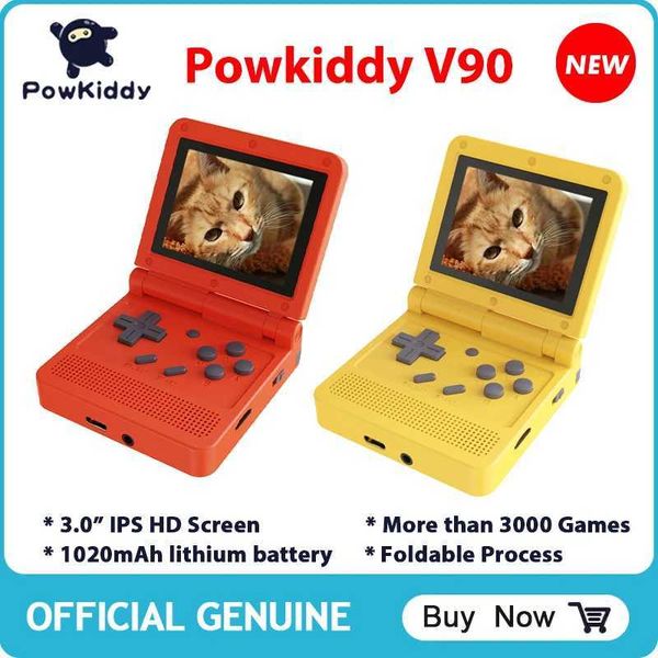 Portable Game Players Powkiddy V90 handheld game console 3.0-inch screen flip retro video game console open source portable mini game consol