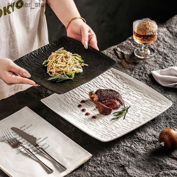 Dishes Plates White and black ceramic steak plates household Japanese steak plates salad plates high-end tableware L240910
