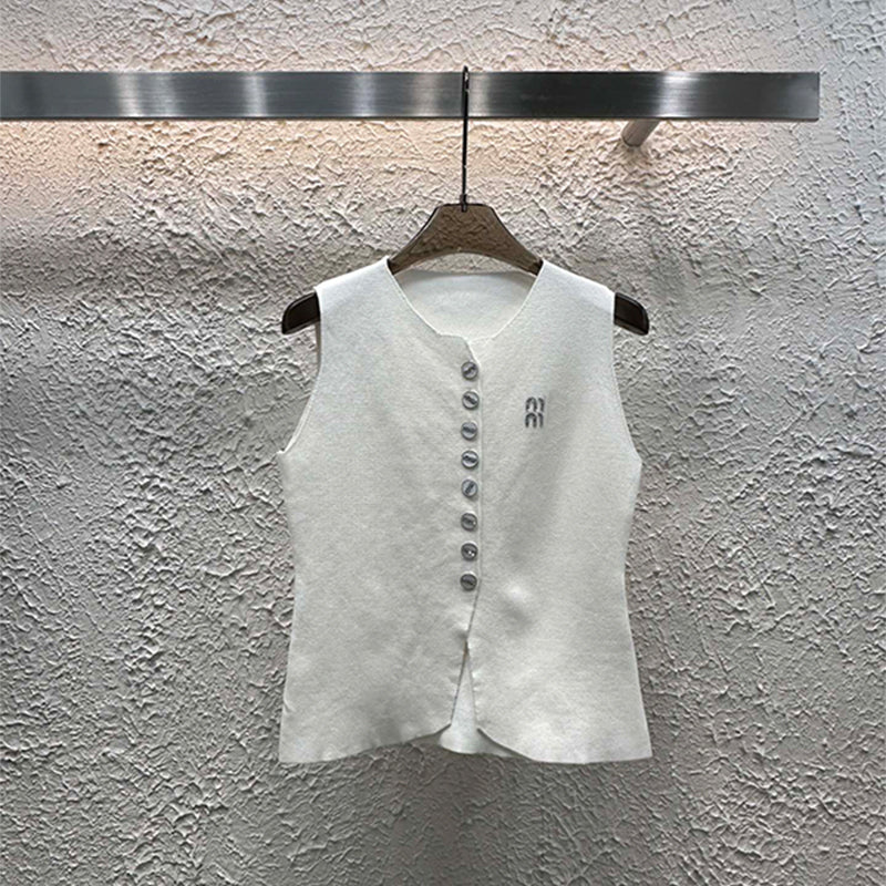 womens tanks top tank top Mature fake button women designer luxury vest sleeveless cotton knitted sleeveless