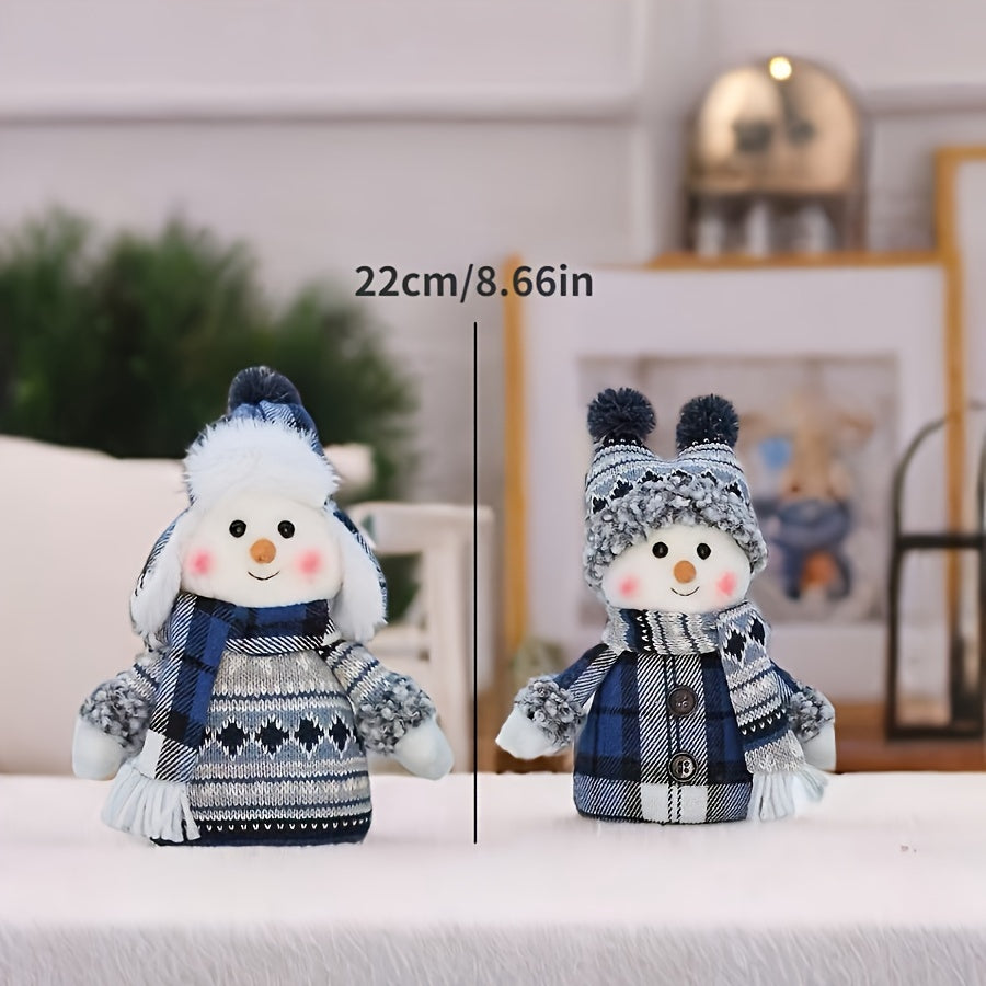 TEMU Set Of 2 Christmas Snowman Figurines - Seasonal Home Decor, Corduroy Fabric, Festive Tabletop Display, No Electricity Required, Polyester And