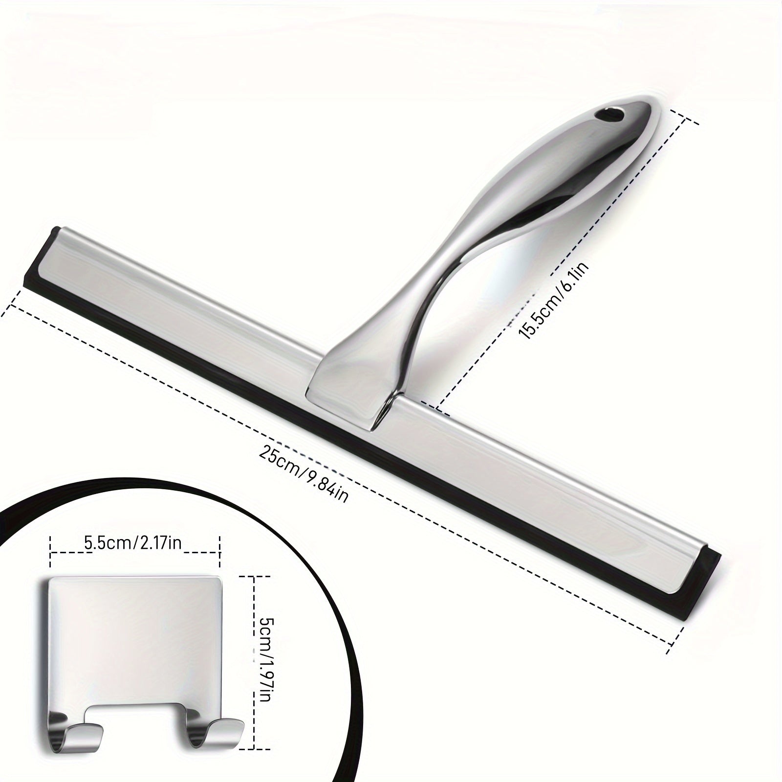 TEMU Shower Squeegee And Window Squeegee, Stainless Steel Cleaner For Bathroom Showers Glass Doors, Home Mirrors, Car Windows Wiper, Adhesive Holder,