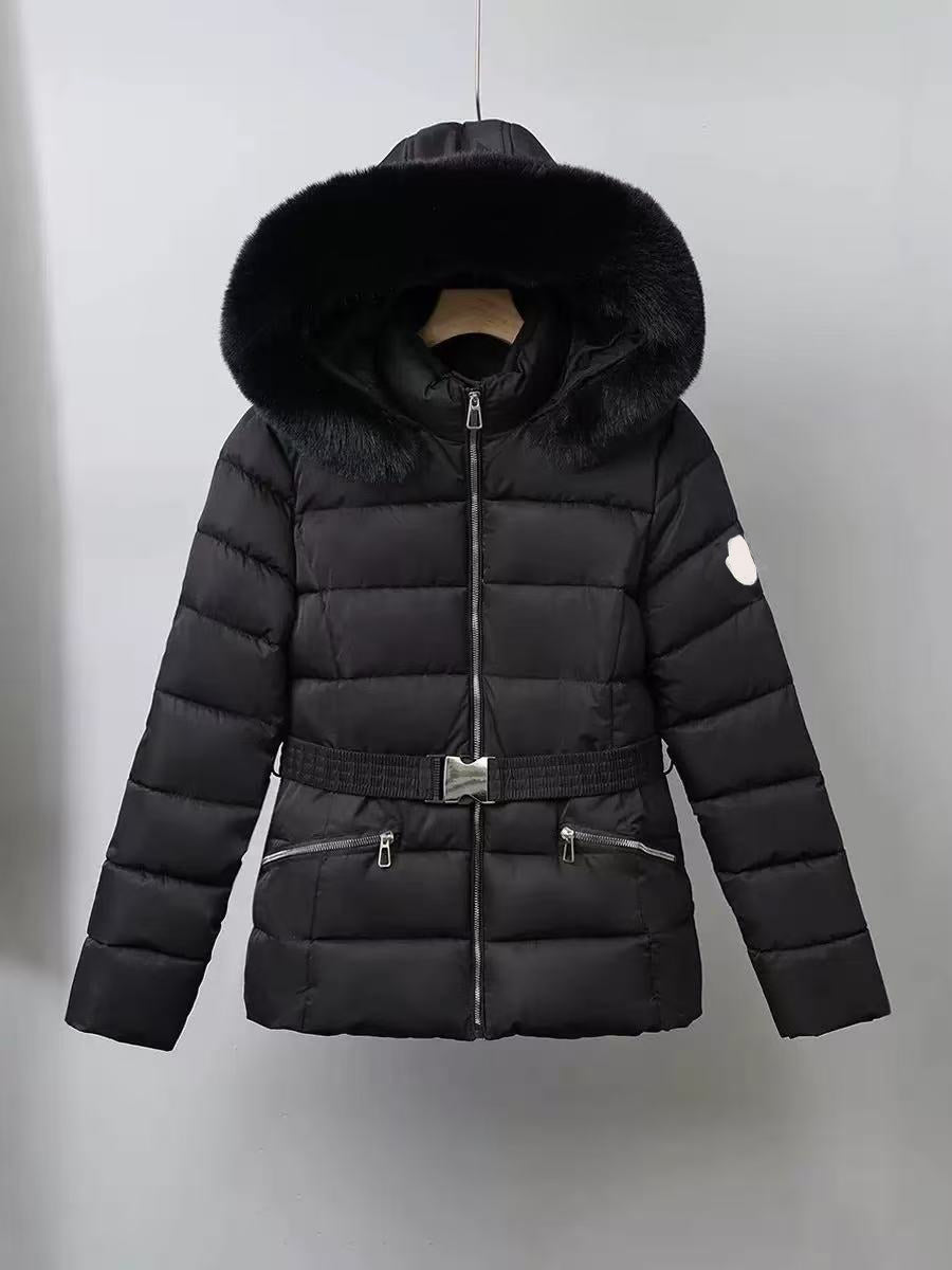 Designer luxury winter Womens down jackets fur coats real rabbit fur collar warm fashion parkas matched belt lady cotton coats outerwear Retract you