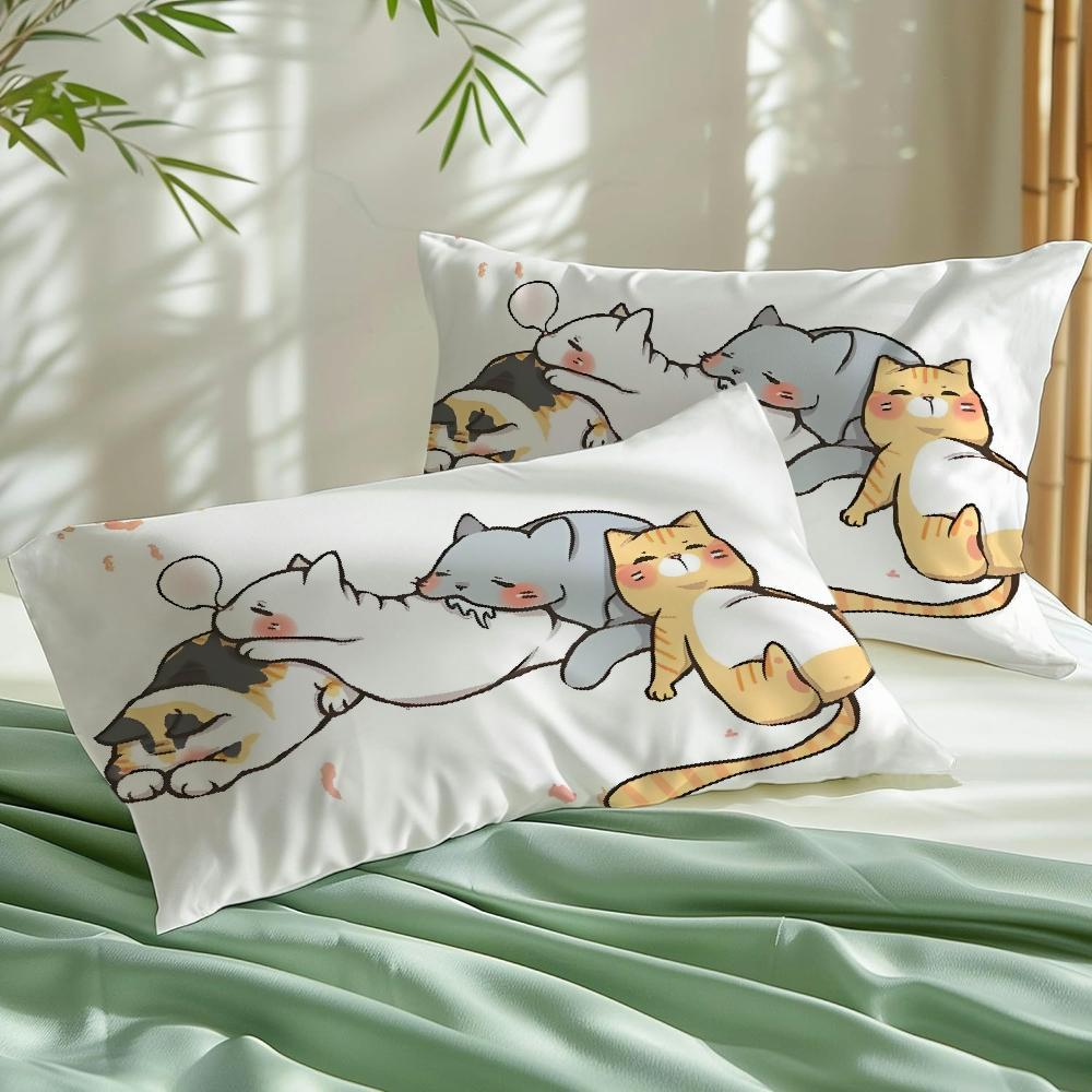 TEMU 2pcs Pillowcase, Of Cute Cat Cartoon Animal Painting Style Pattern (3) 2pcs Pillowcase, Double-sided Soft Fleece Pillowcase For Bed, Soft Fleece