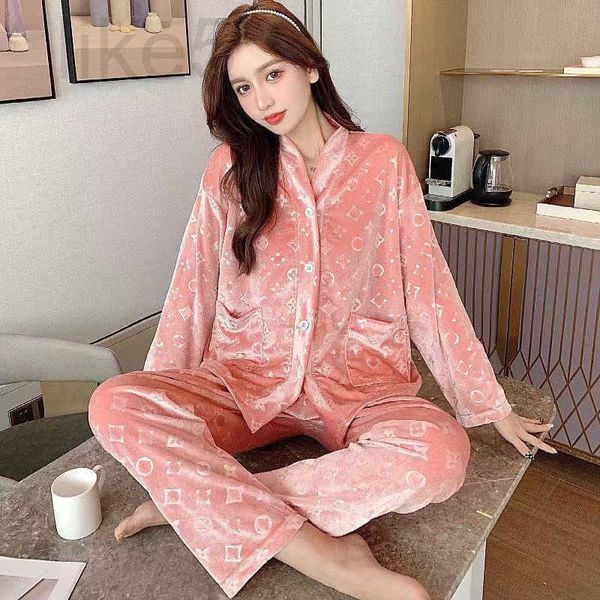 Women&#039;s Sleepwear designer Designer Spring and autumn Golden velvet pajamas women winter ins long-sleeved cardigan homestays set spring