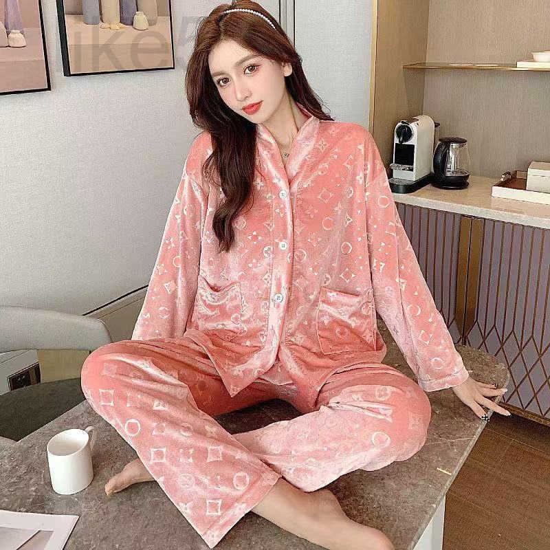 Women&#039;s Sleepwear Designer Sleepwear Spring and autumn Golden velvet pajamas women winter long-sleeved cardigan homestays set spring