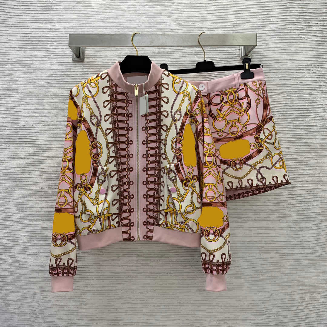 Two Pieces Sets Tracksuit Womens Two Piece Pants Bear Print Spliced Stand Collar Zipper Open Long Sleeves Jacket A-line Joker Wide-legged Shorts Wom