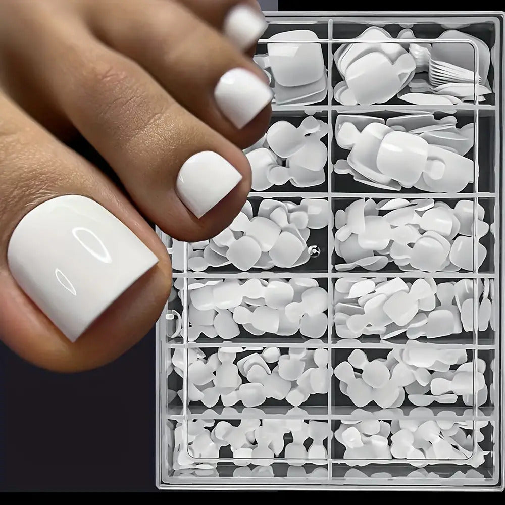TEMU 240 White Compression Toenail Tips - Full Coverage, Square Shape, Short Style, Solid Color, Glossy Surface - Durable Acrylic Nail Extensions For