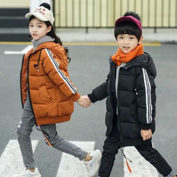 Size 12-15y Kids Parkas Jacket Winter Boys Girls Coats Zipper Hooded Solid Color Warm Casual Children Outerwear Top Clothes C60 Y240803