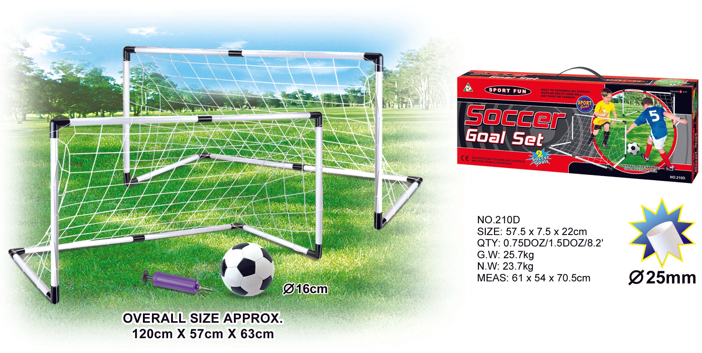 Dual Football Goal Set for Kids, 2-in-1 Combo with PP Frame, Portable Soccer Nets for Backyard Garden Beach Park Outdoor Games Sports Gift