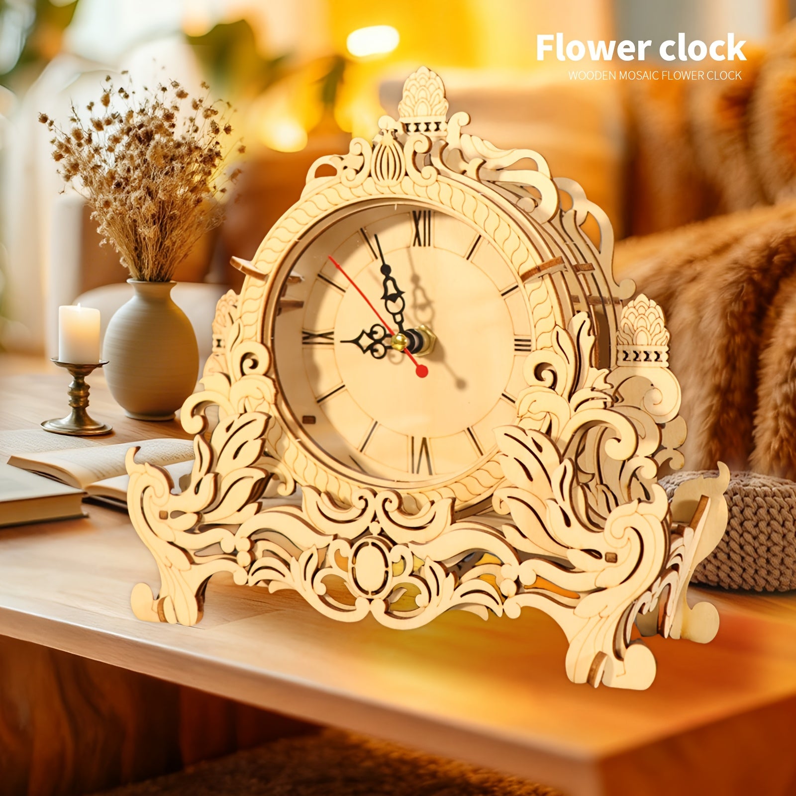 TEMU 3d Wooden Puzzle Clock Model Building Kits Desktop Clock Diy Architectural Building Blocks Creative Gift Home Decor For Family