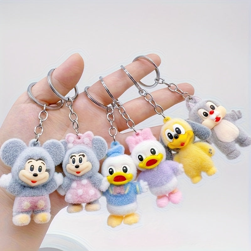 TEMU 6 Pairs Official Cartoon Plush Keychains - Cute & Mouse, Donald Duck, Chip & Gadget, Stitch & , Daisy & Stitch, Mouse & - Durable Alloy, Perfect