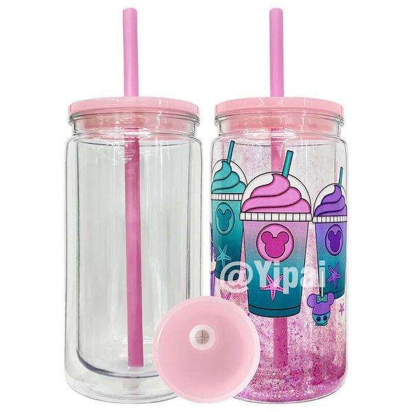 Plastic Double Wall Acrylic Beer Soda Can BPA Free Oz Inner Outer Iced Coffee Snow Globe With Pre Drilled Hole And Silicone Plug For UV DTF