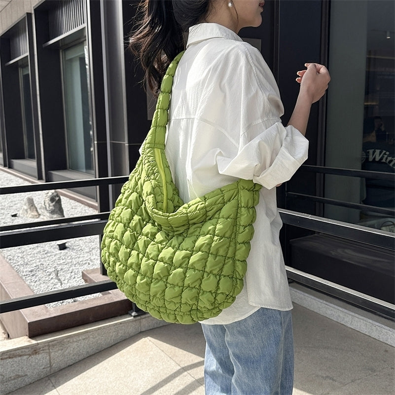 Quilted Padded Crossbody Bag for Women Pleated Bubbles Cloud Shoulder Bags Large Tote Bucket Ruched Handbags 2023 y240816