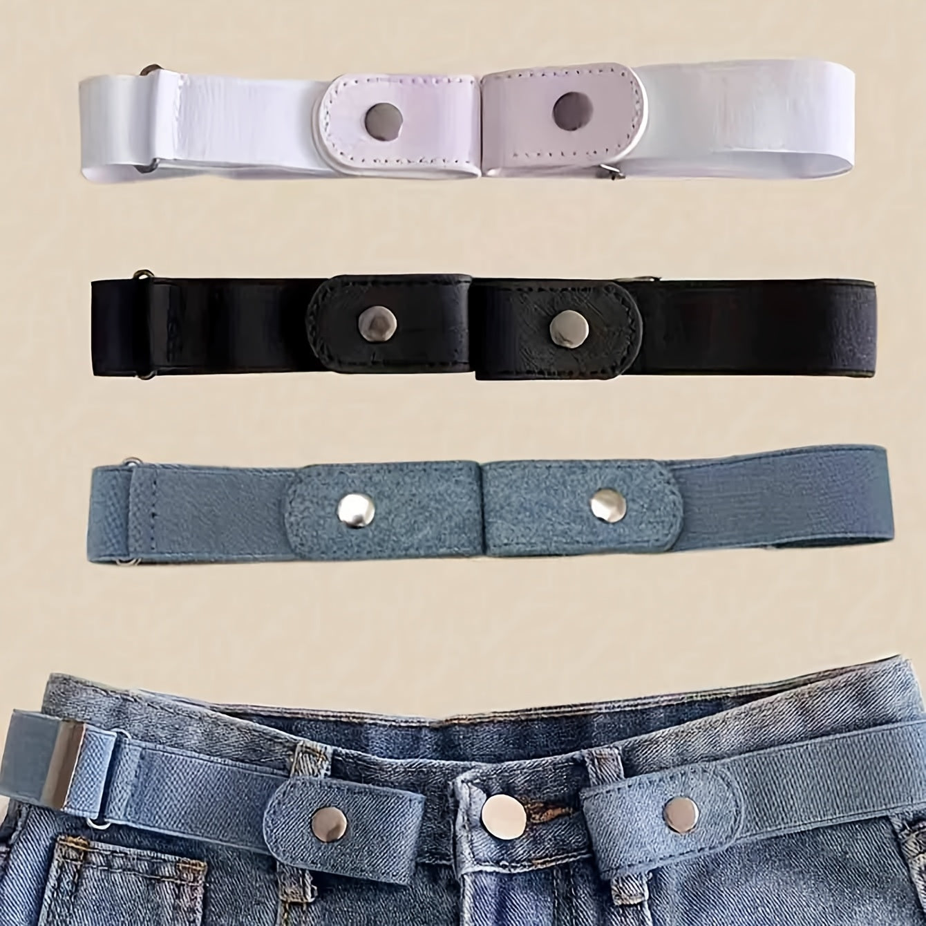TEMU 3-pack Elastic Canvas Belts, Casual Invisible Waistbands For Dresses And Outerwear, Daily Fashion Accessory, Hand Washable, No Feathers, Knitted