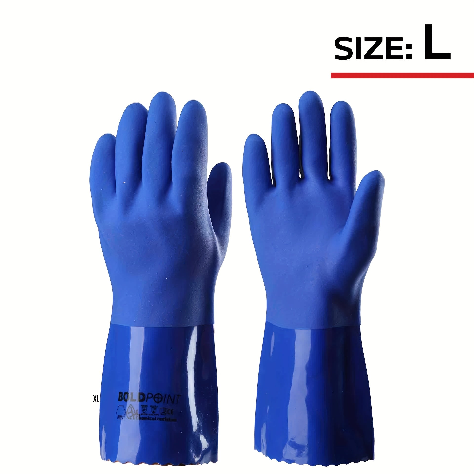 TEMU 1 Pair Pvc Chemical Resistant Gloves, 12 Inch Extended Cuff Safety Work Gloves, Heavy-duty Rubber Gloves, Acid, And Oil Protection, Non-slip,