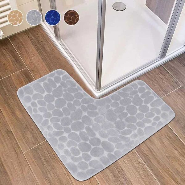 Cobblestone L-Shaped Bathro Corner Mat Durable Water Absorption Low-Profile Floor Foot Mat Soft Non-slip Bath Mat Bathro Rug Z250211