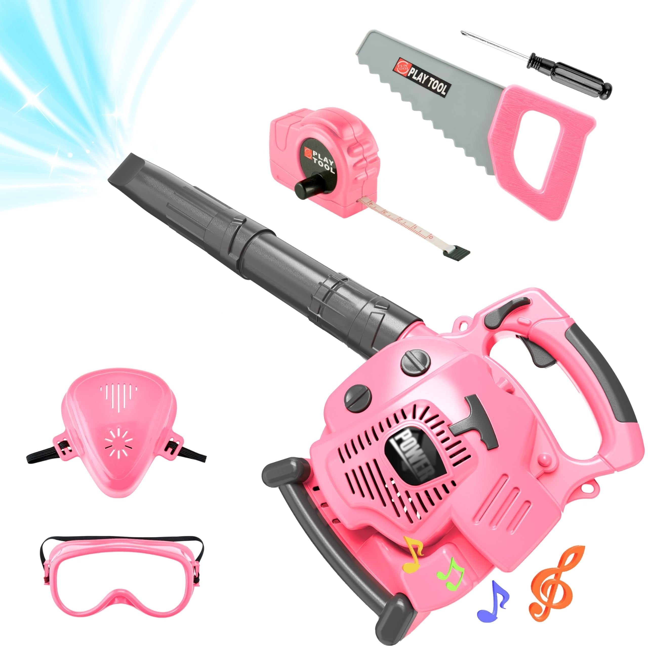 TEMU Kids Leaf Blower Toy - Pretend Play Gardening Set With Pink Blower & Toy Saw, Outdoor Toys For Ages 3-6, Realistic Role Play Tools (great Gift