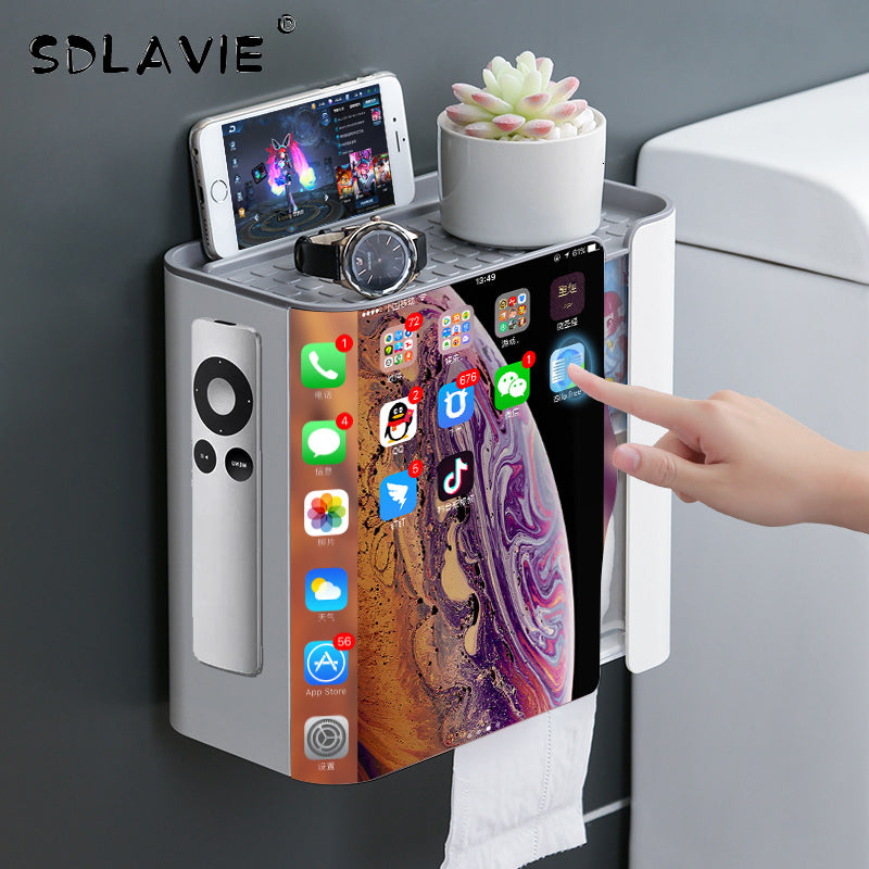 Toilet Paper Holders Toilet Paper Holder Waterproof Wall Shelf for Toilet Paper Tray Roll Paper Towel Holder Makeup Storage Bathroom Accessories Set
