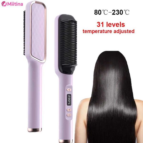 Curling Irons Hot Sale Mini Hair Straightener Hot Comb Customized Hair Styling Hair Brush Straightener Comb LCD Display Sale Hair Straighte