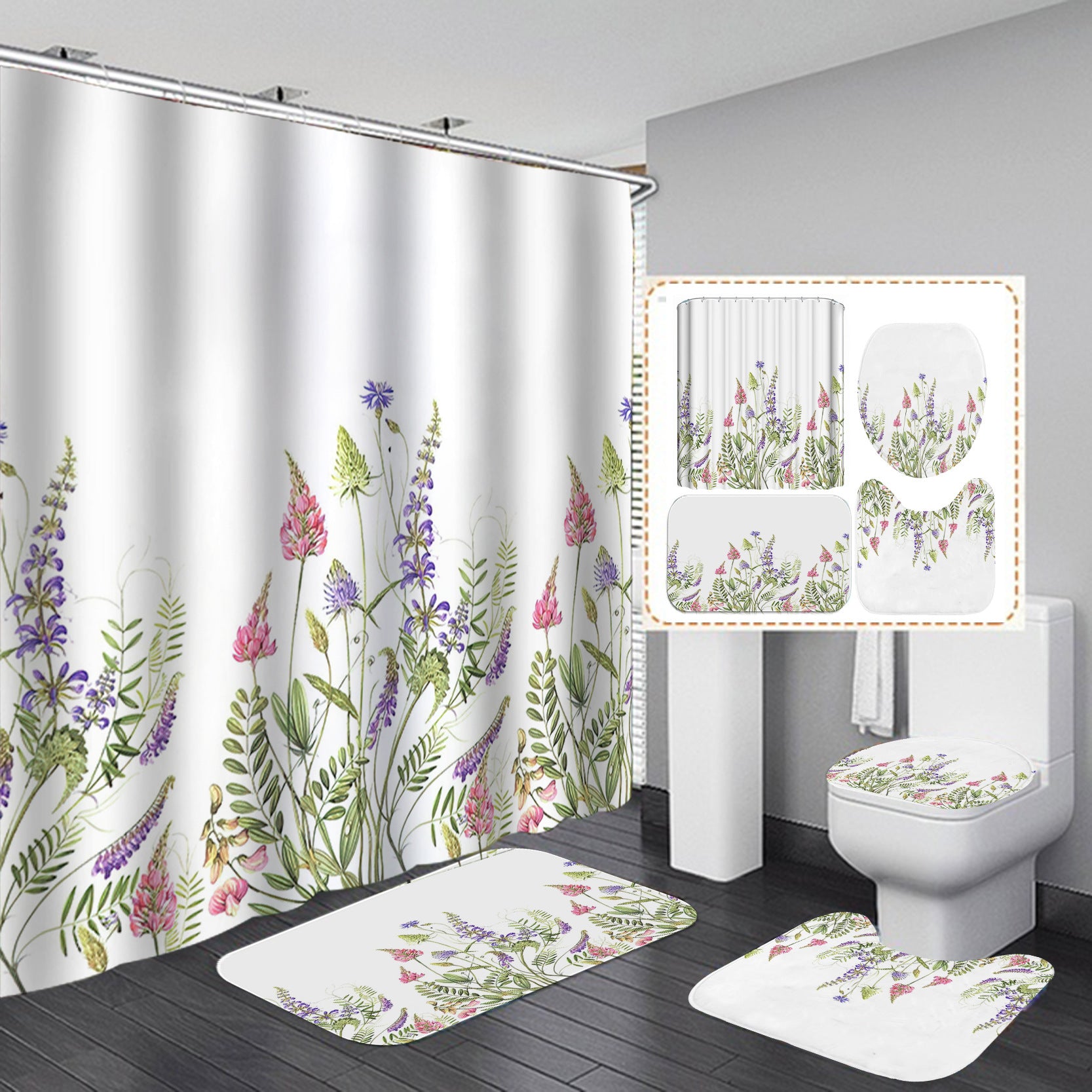 YL-37454 bathroom toilet punch-free curtain waterproof anti-light roller blinds toilet toilet block curtain toilet three-piece set