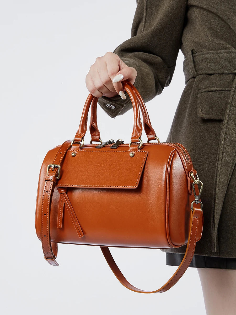 genuine Boston pillowcase fashionable casual handbag cowhide shoulder cross bag 250318