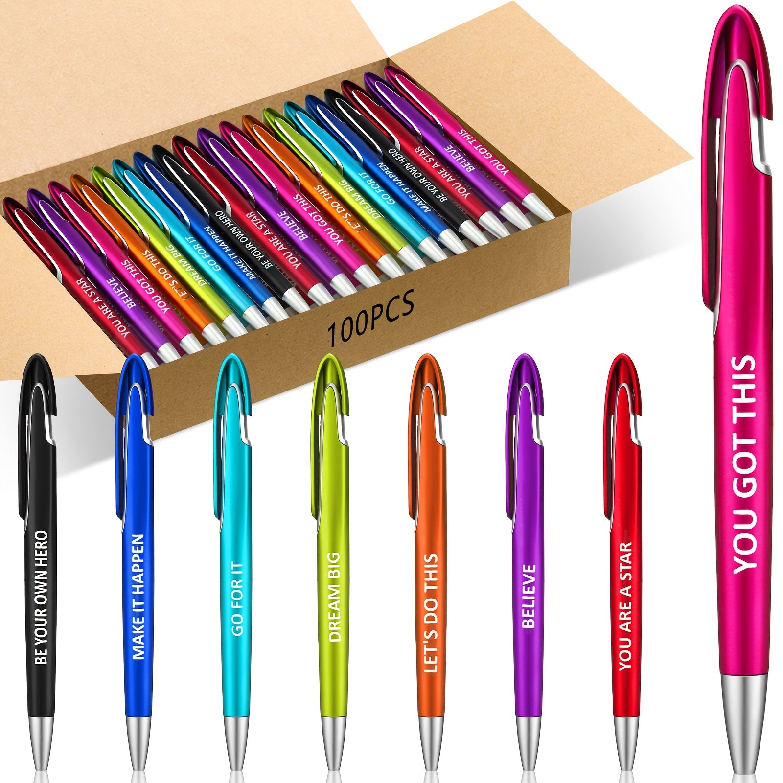TEMU Halloween Gifts 100pcs Positive Theme Ballpoint Pens Bulk Quotes Pens Bulk Inspiration Gifts Retractable Medium Point Pens With Black Ink Thank