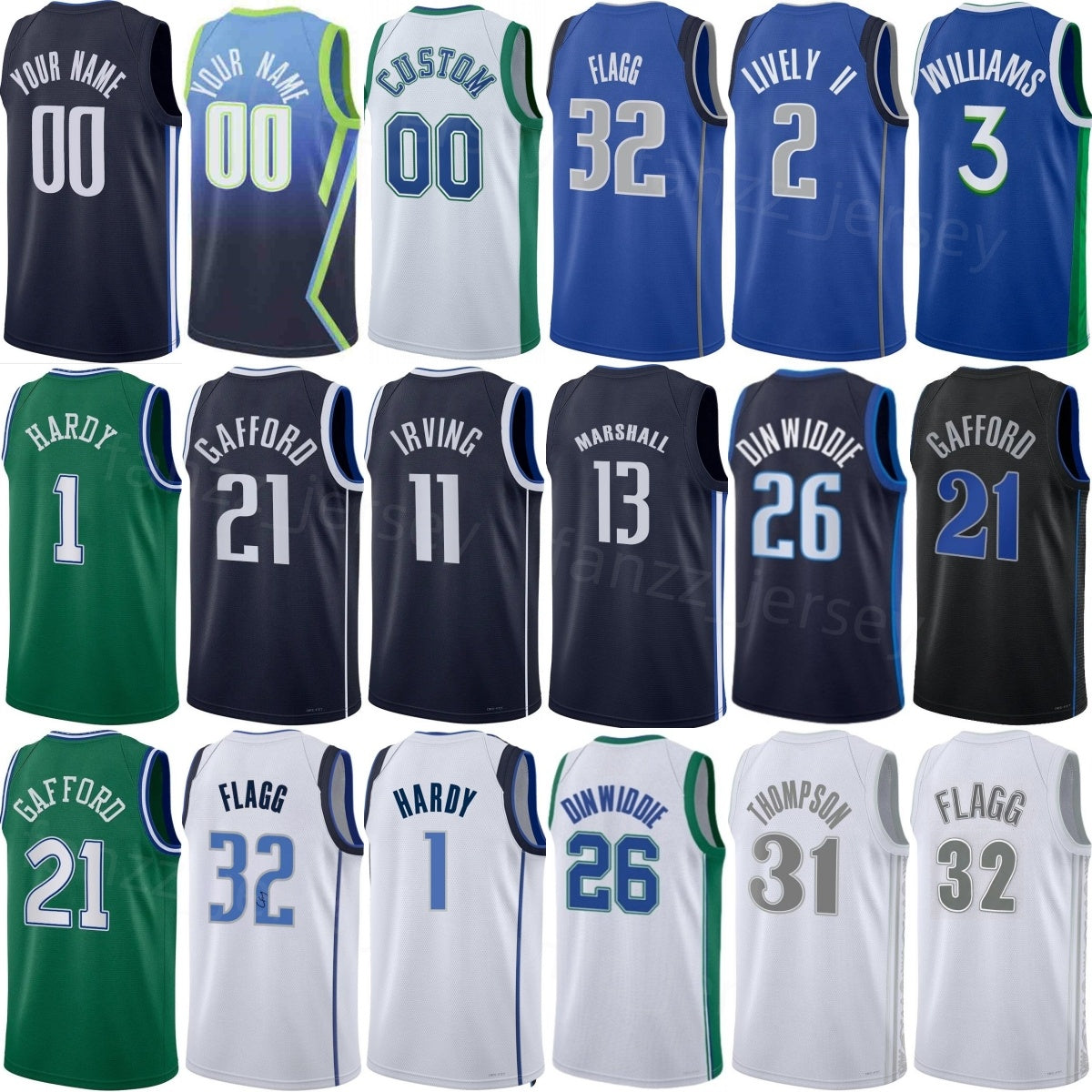 Print Kyrie Irving Jersey 25-26 Draft Basketball Men Youth Women Cooper Flagg 32 Max Christie 00 Spencer Dinwiddie 26 Dereck Lively II 2 Anthony Dav