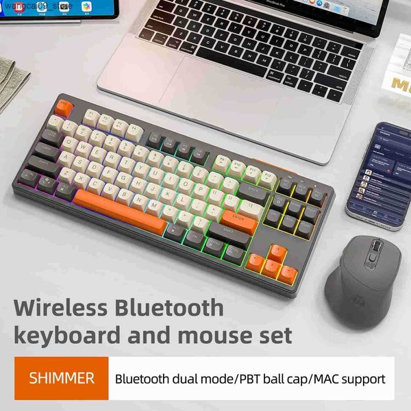Keyboards M87 Wireless Keyboard Mouse Set 87keys Bluetooth Dual Mode Keyboard Mouse Kit with Rainbow-light RGBPBT Ballca for gaming J241218