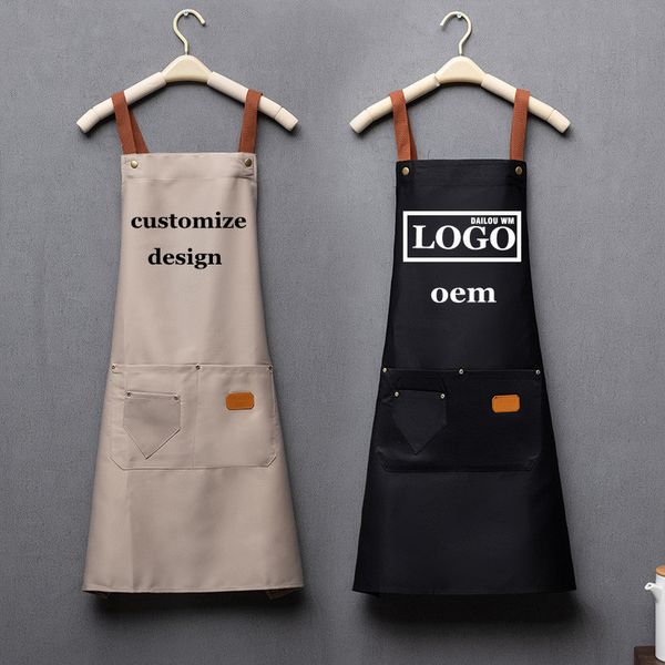 Aprons Customized personality signature men&#039;s and women&#039;s kitchen aprons home chef baking clothes with pockets adult bib waist bag