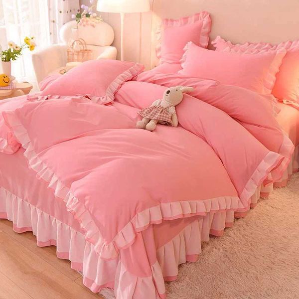 Pink Princess Girls Ruffle Lace Bedding Sets Quilt Cover Bed Sheet and cases Soft Bedclothes Decor HomeC241207
