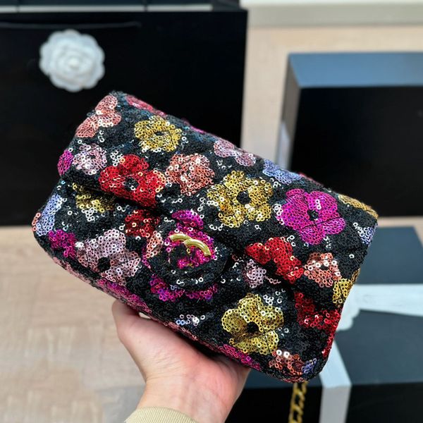 Pearlescent Sequin Bag Fashion Women Shoulder Bag Gold Hardware Metal Buckle Luxury Handbag Matelasse Chain Crossbody Bag Makeup Bag Portabl