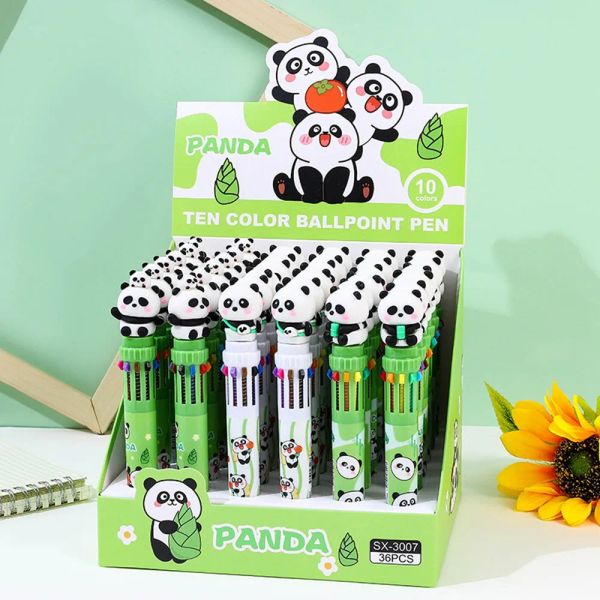 36pcs Creative Cartoon Cute Panda 10 Colors Ballpoint Pen 0.7mm Colorful Silicone Kawaii Pens School Office Supplies Stationery Gifts