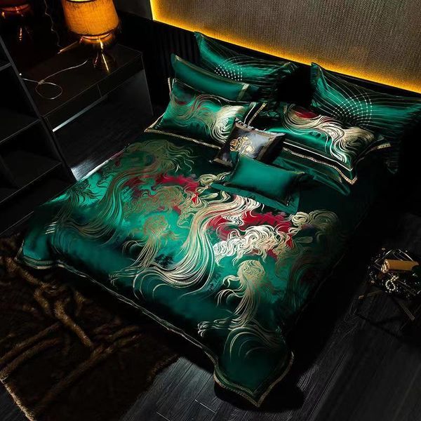 Bedding sets Embroidery 160 Long-Staple Cotton Jacquard Bedding Set Designer Villa Collection - 4-Piece Silk Quilt Set H250113