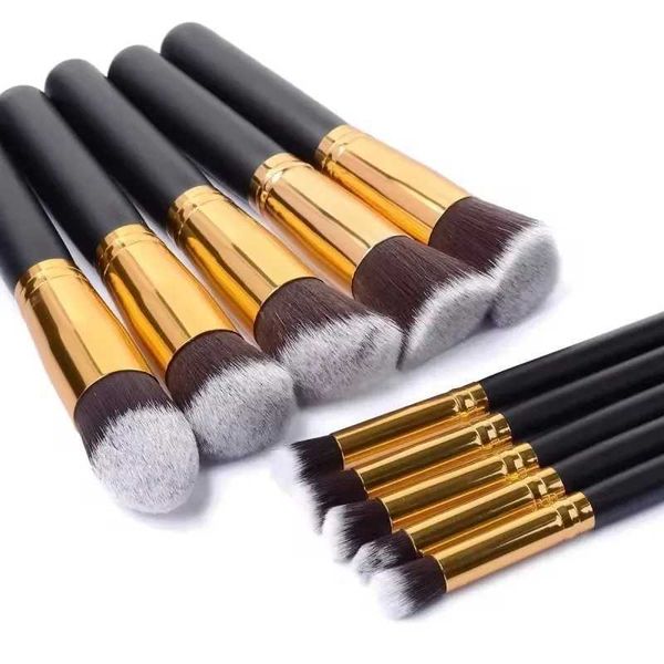 10 Pcs-kit Soft Fluffy Professional Synthetic Kabuki Makeup Brush Set Cosmetics Foundation Blending Blush Contour Makeup Tools W241216