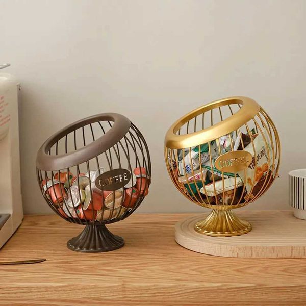 Decorative Objects Figurines Creative Fruit Basket Iron Coffee Capsules Organizer Blue Snacks Dried Fruits Storage Diagonal Basket Household