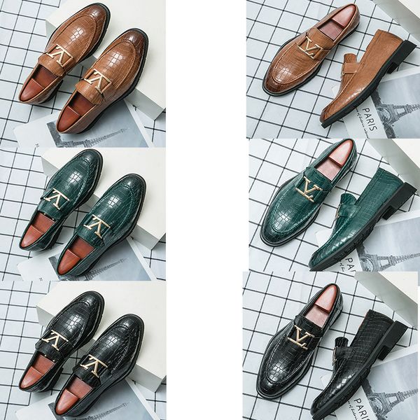 Luxury Brands Loafers Men Shoes Metal buckle Crocodile pattern Leather Shoes Wedding Shoes Fashion Classic Office Professional Comfortable C