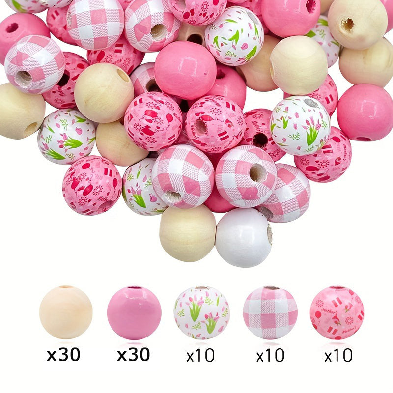 TEMU 90pcs Tulip Design Wood Beads, Mixed Colors, Diy Keychain, Mobile Pendant, Handmade Jewelry, Decorative Beads