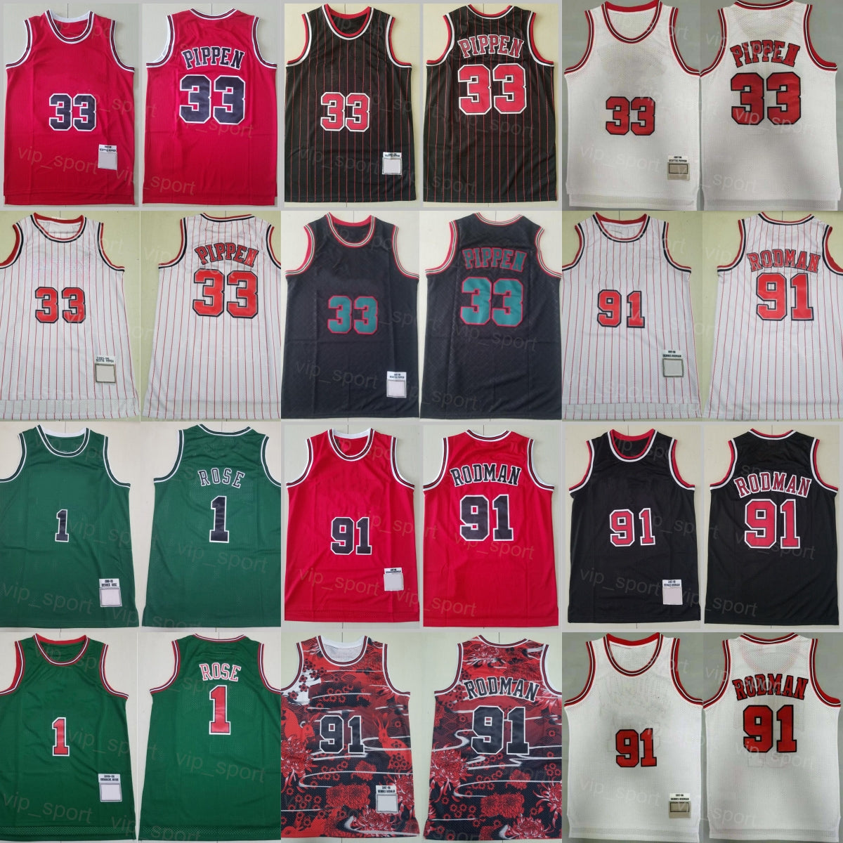 Retro Basketball Throwback Dennis Rodman Jersey 91 Scottie Pippen 33 Vintage Team Red White Stripe Black Stitch Good Quality Retire For Sport Fans B